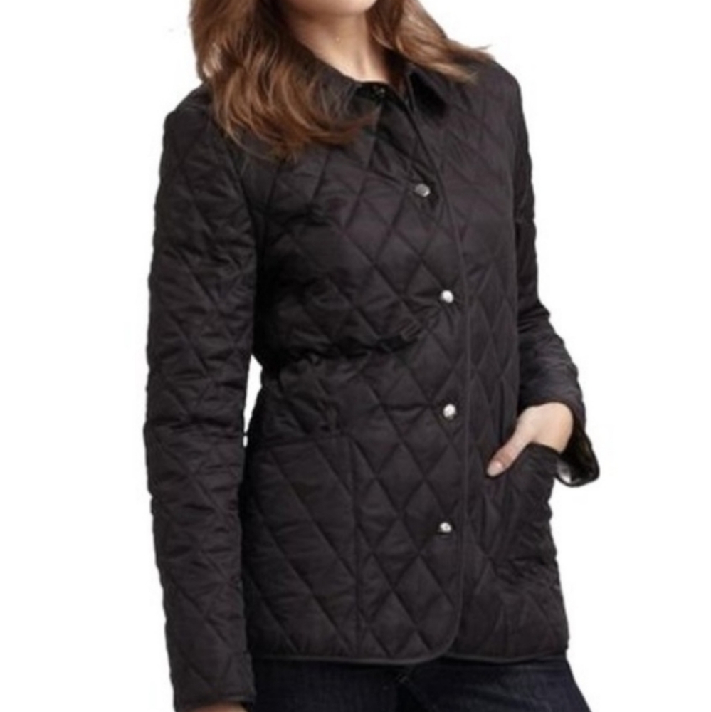 Burberry Quilted Snap Button Down Jacket in Black with Nova Check Size Small
